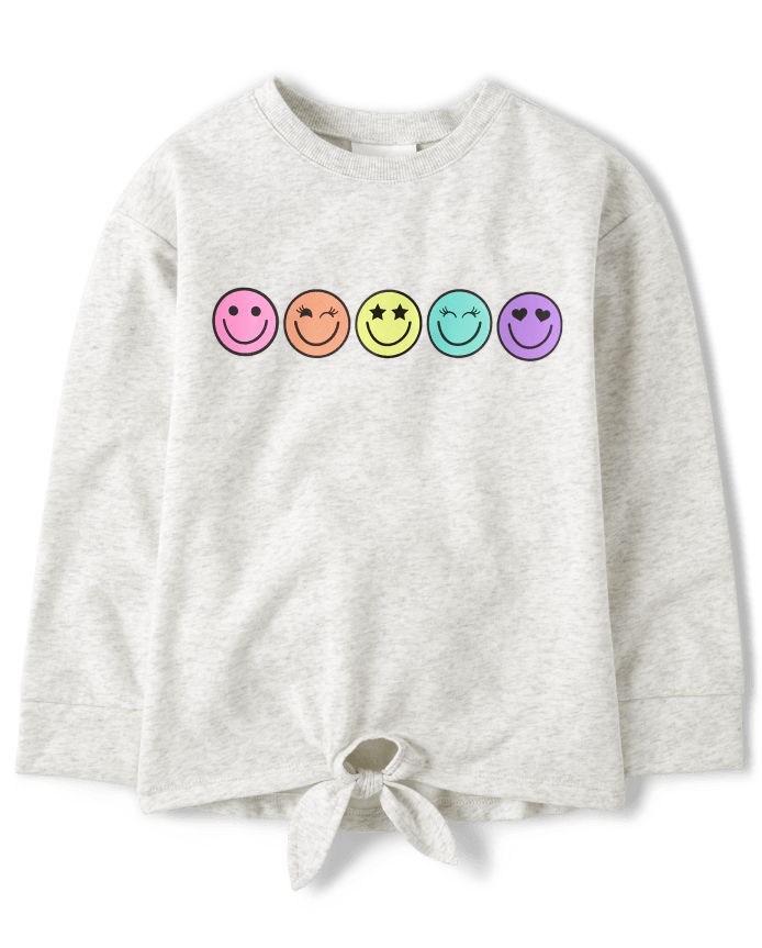 Girls Rainbow Happy Face Tie Front Top