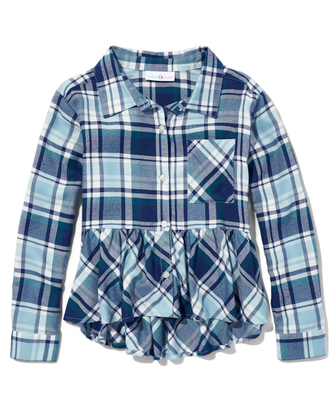 Tween Girls Plaid Peplum Button-Down Shirt