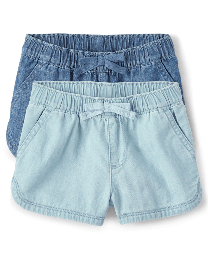 Toddler Girls Chambray Pull On Shorts 2-Pack