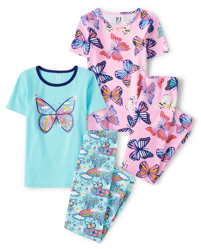 Girls Butterfly Snug Fit Cotton Pajamas 2-Pack