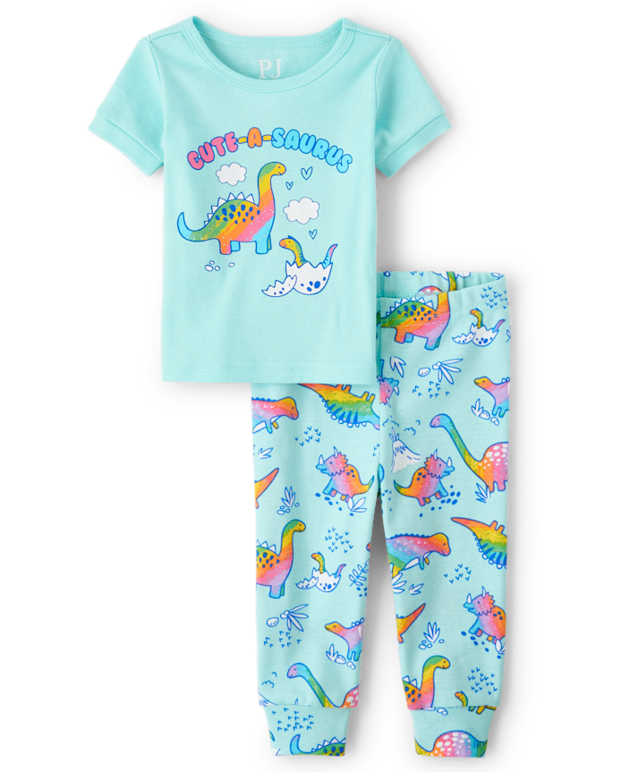 Pyjama en coton ajusté Dino pour bébé et toute-petite fille