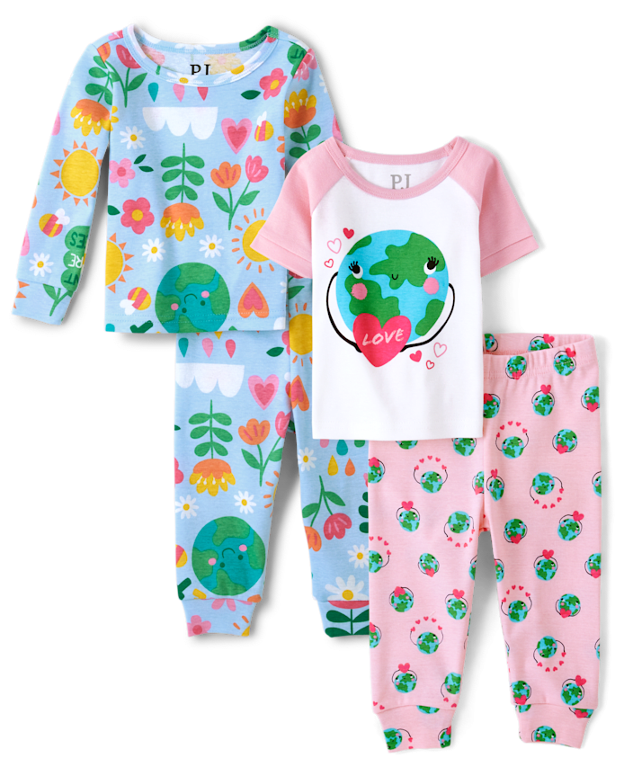 Lot de 2 pyjamas Earth en coton ajustés pour bébé et toute-petite fille
