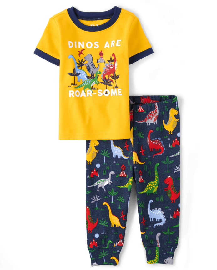 Pyjama en coton ajusté Dino pour bébés et tout-petits garçons