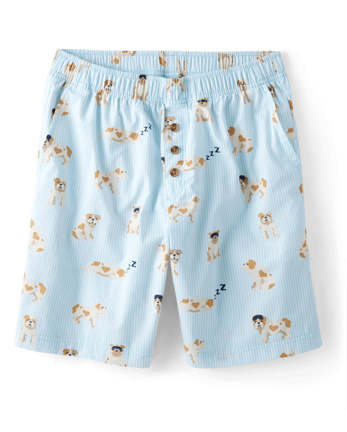 Mens Print Poplin Pajama Shorts