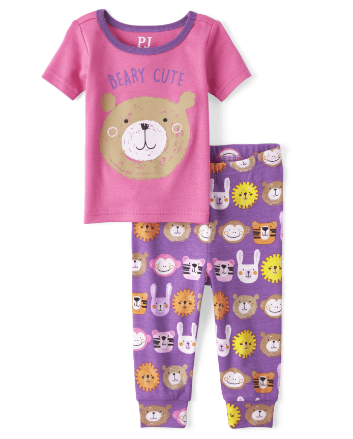 Baby And Toddler Girls Beary Cute Snug Fit Cotton Pajamas