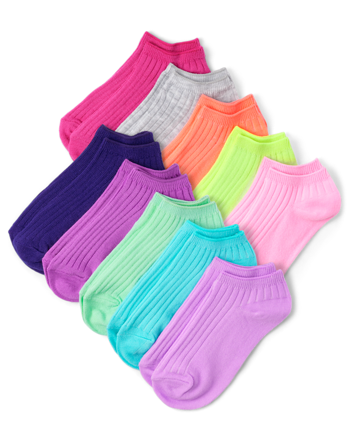 Girls Ribbed Ankle Socks 10-Pack