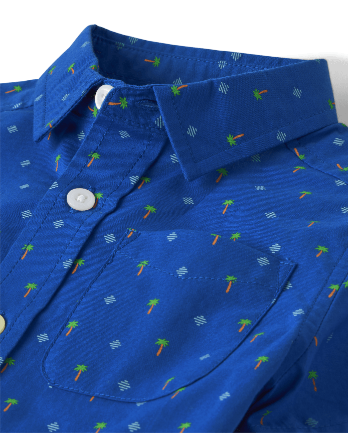 Baby And Toddler Boys Palm Tree Poplin Button Up Shirt