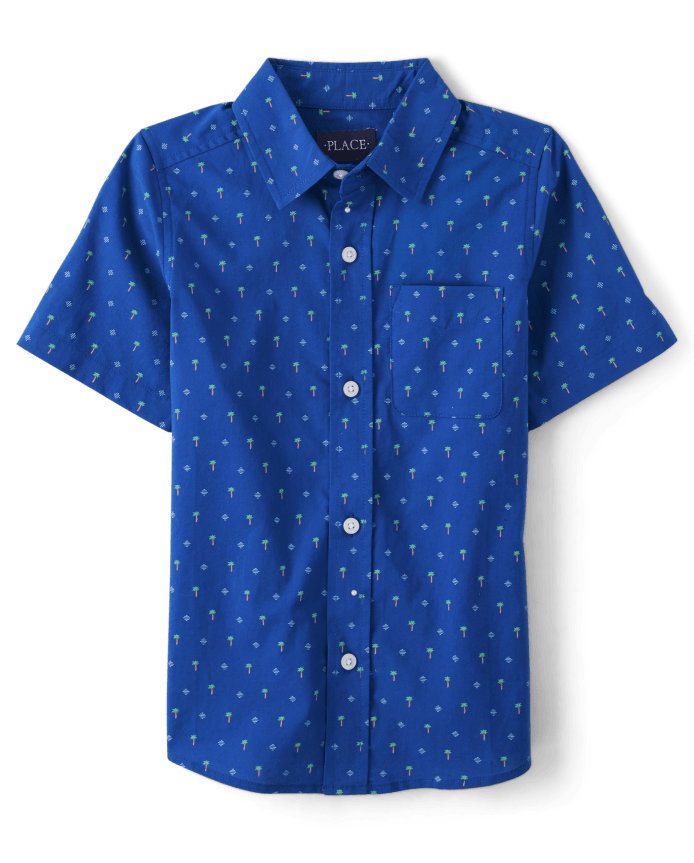 Boys Palm Tree Poplin Button Up Shirt