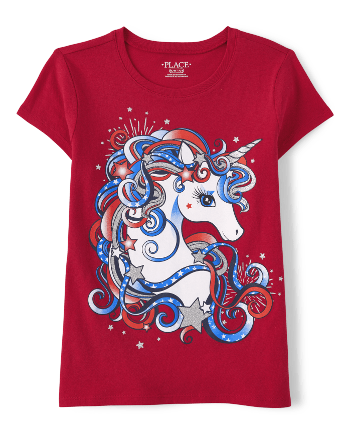 Girls Americana Unicorn Graphic Tee