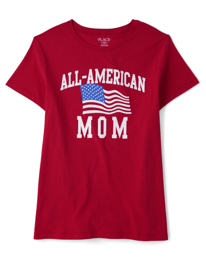 Womens Matching Family All-American Mom Graphic Tee