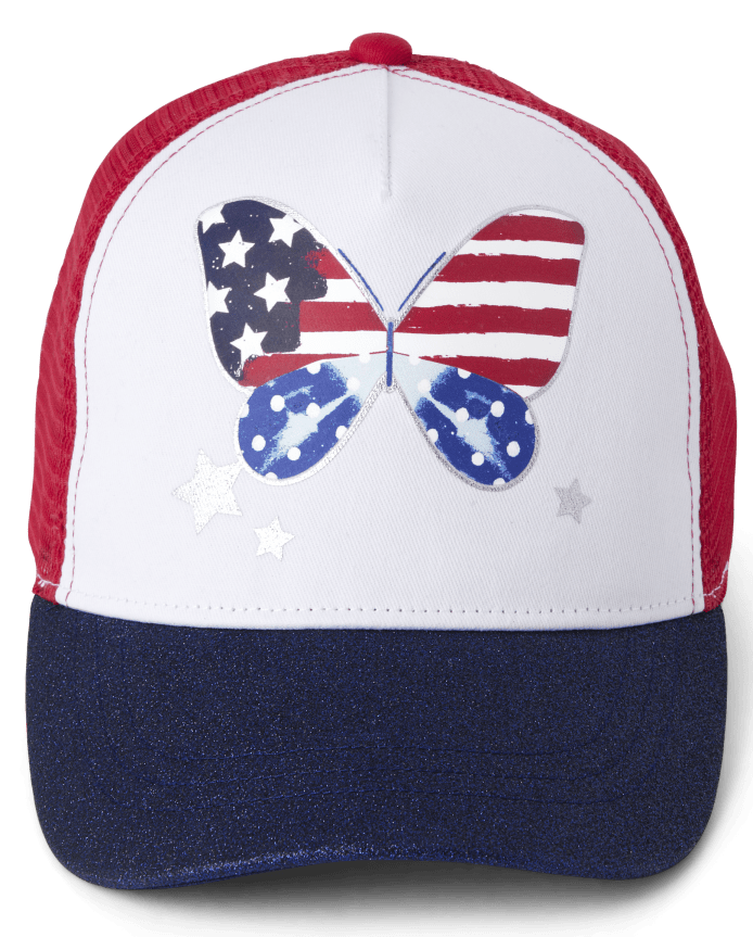 Girls American Flag Butterfly Baseball Hat