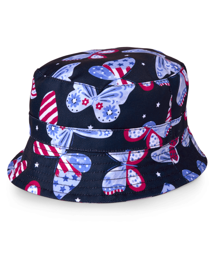 Baby And Toddler Girls American Flag Butterfly Bucket Hat