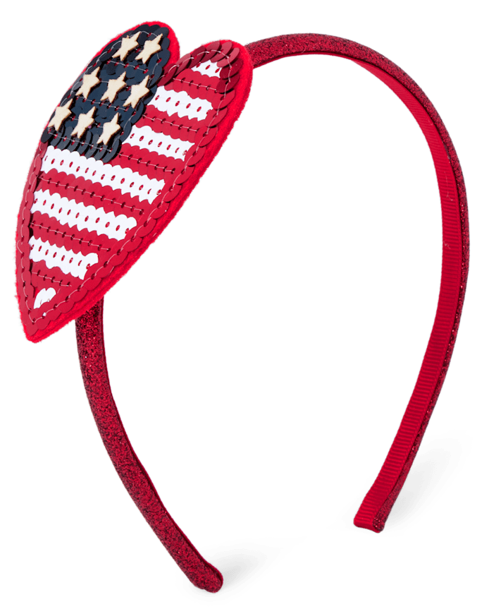Girls Sequin American Flag Heart Headband
