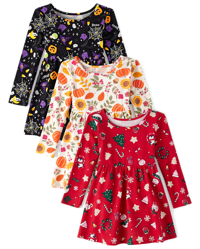 Toddler Girls Holiday Everyday Dress 3-Pack