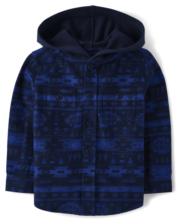 Baby And Toddler Boys Print Flannel Hooded Top