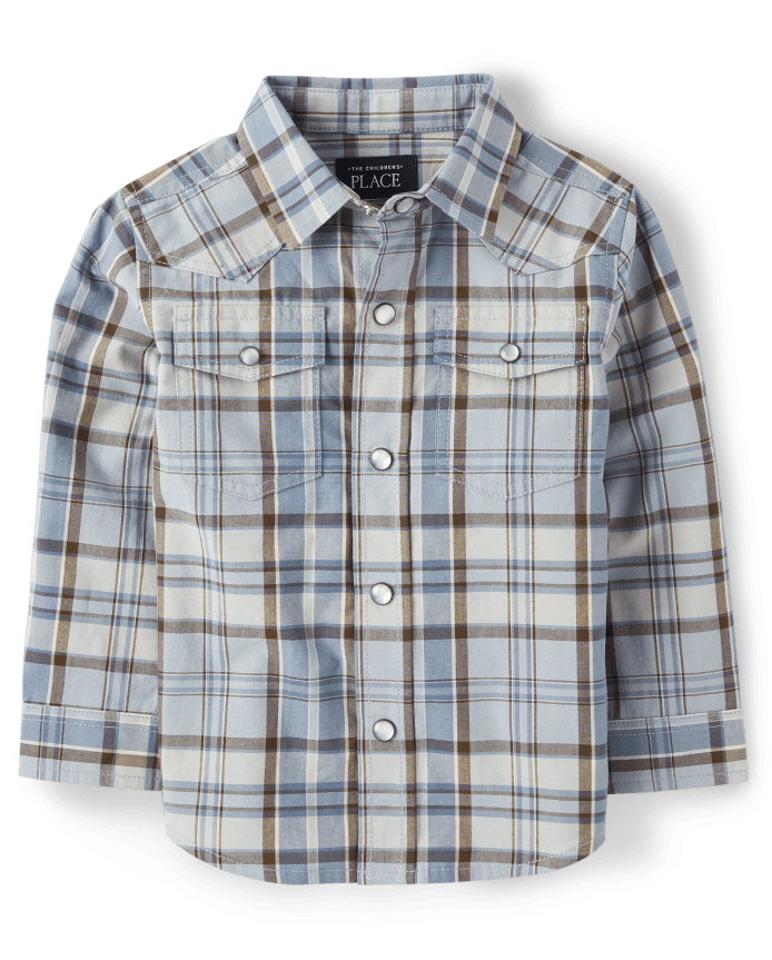 Baby And Toddler Boys Plaid Poplin Snap Front Shirt