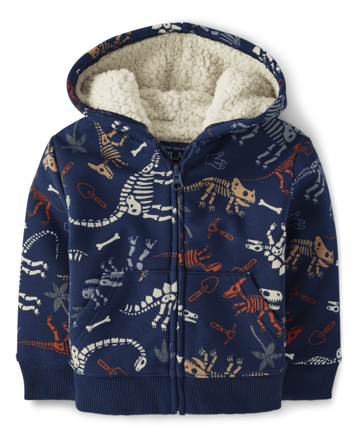 Baby And Toddler Boys Dino Sherpa-Lined Zip-Up Hoodie
