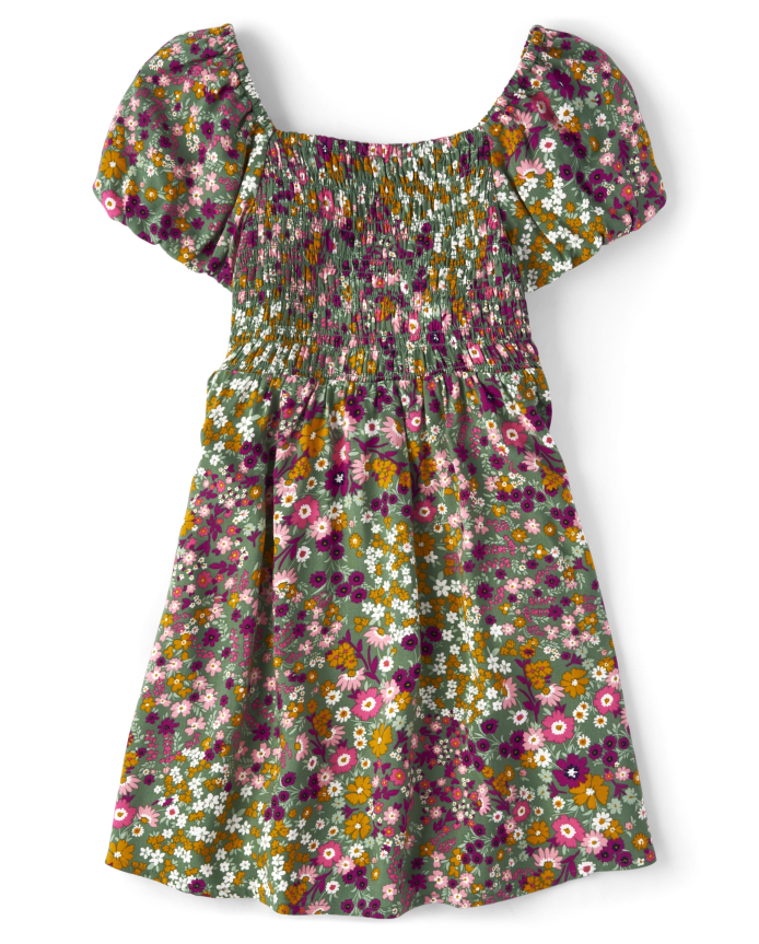 Girls Floral Smocked Dress