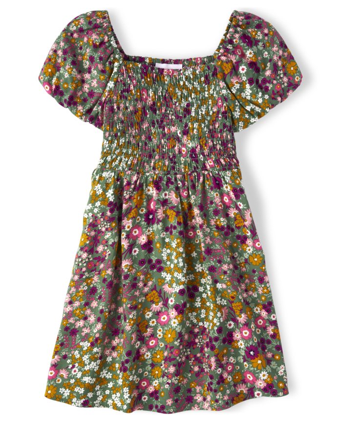 Girls Floral Smocked Dress