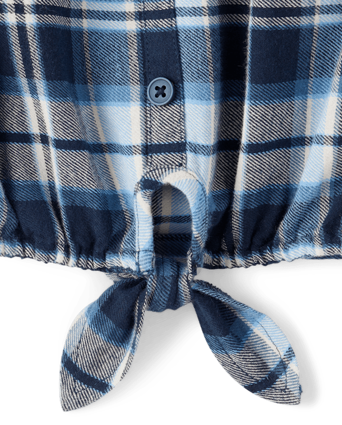 Girls Plaid Flannel Tie Front Top