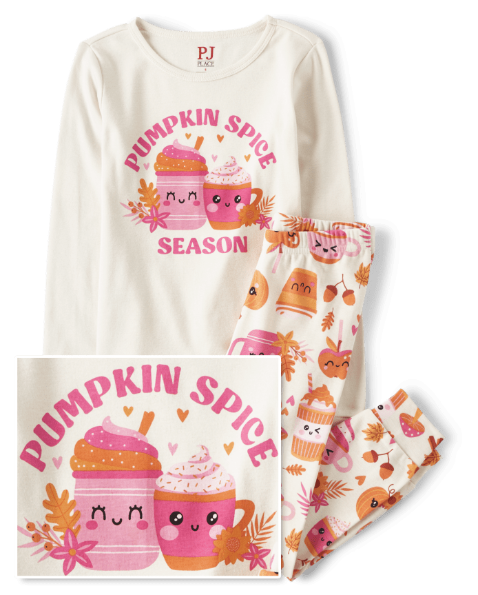 Girls Pumpkin Spice Season Snug Fit Cotton Pajamas