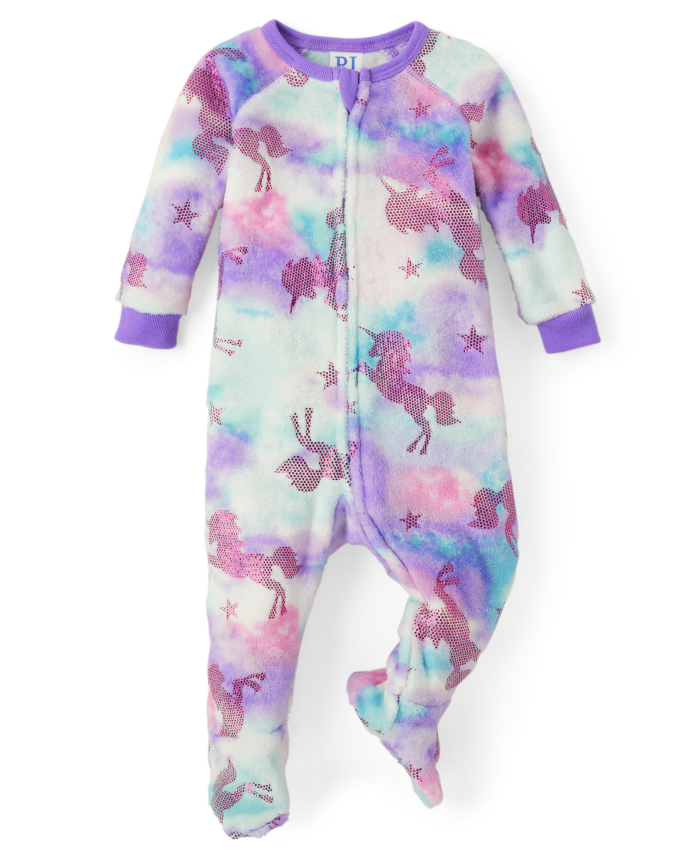 Baby And Toddler Girls Foil Unicorn Fleece One Piece Pajamas