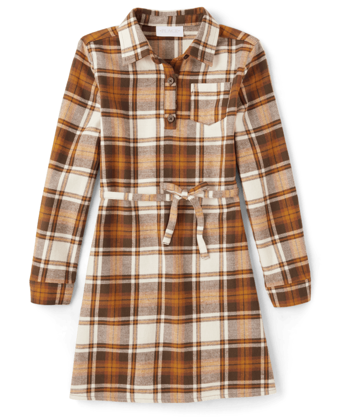 Girls Matching Family Plaid Flannel Shirt Dress