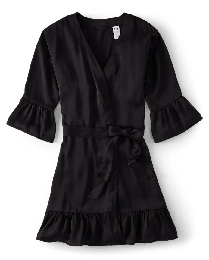 Womens Ruffle Satin Robe