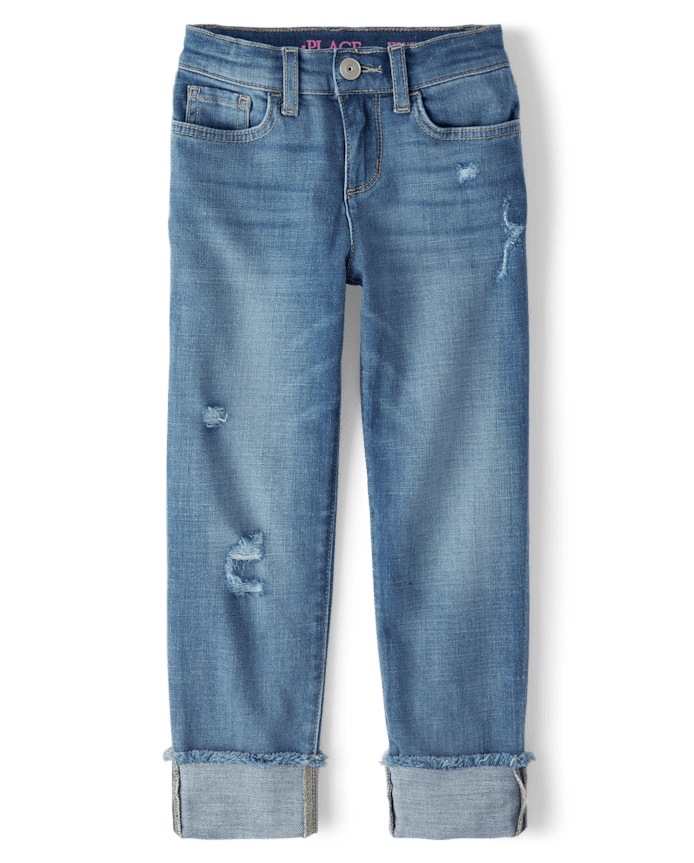 Girls Roll-Cuff Straight Jeans