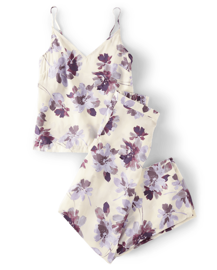 Womens Floral Satin Pajamas