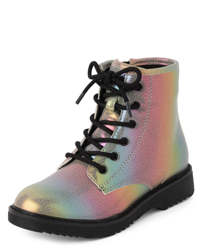 Girls Rainbow Lace-Up Boots