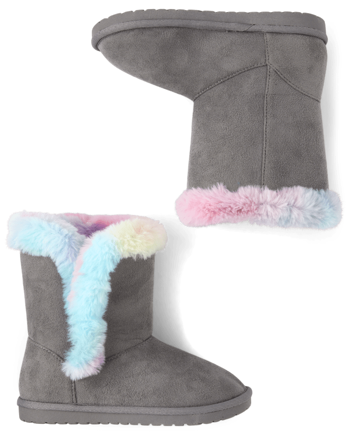 Girls Rainbow Faux Fur Chalet Boots