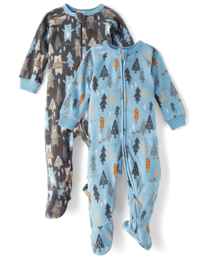 Baby And Toddler Boys Bear Fleece Footed One Piece Pajamas 2-Pack