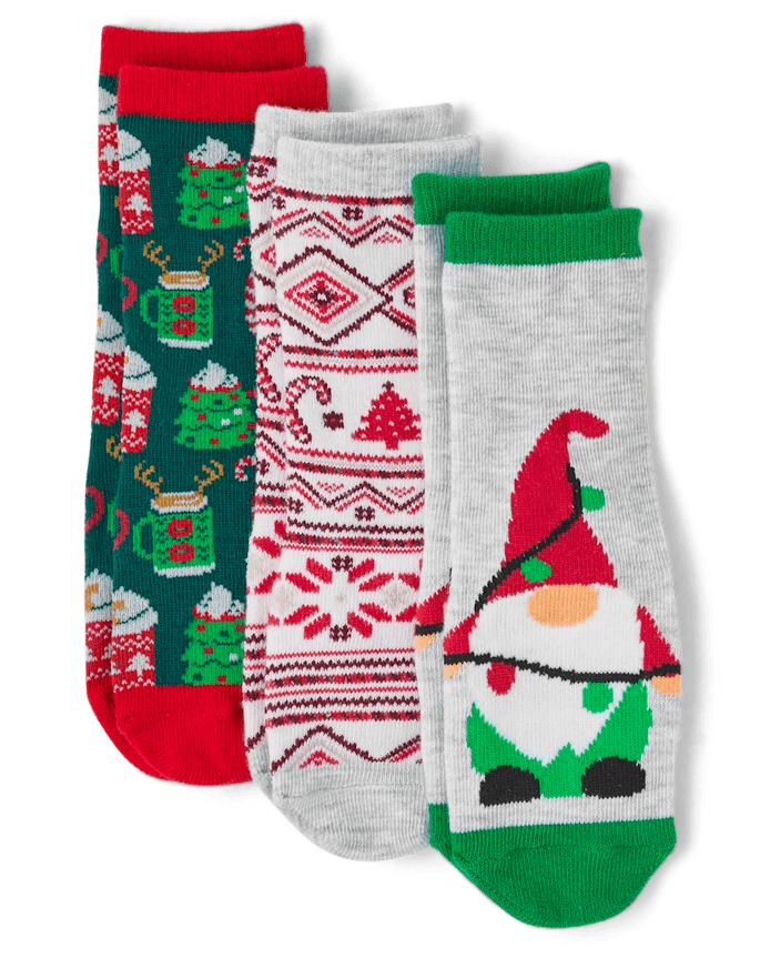 Baby And Toddler Matching Family Gnome Crew Socks 3-Pack