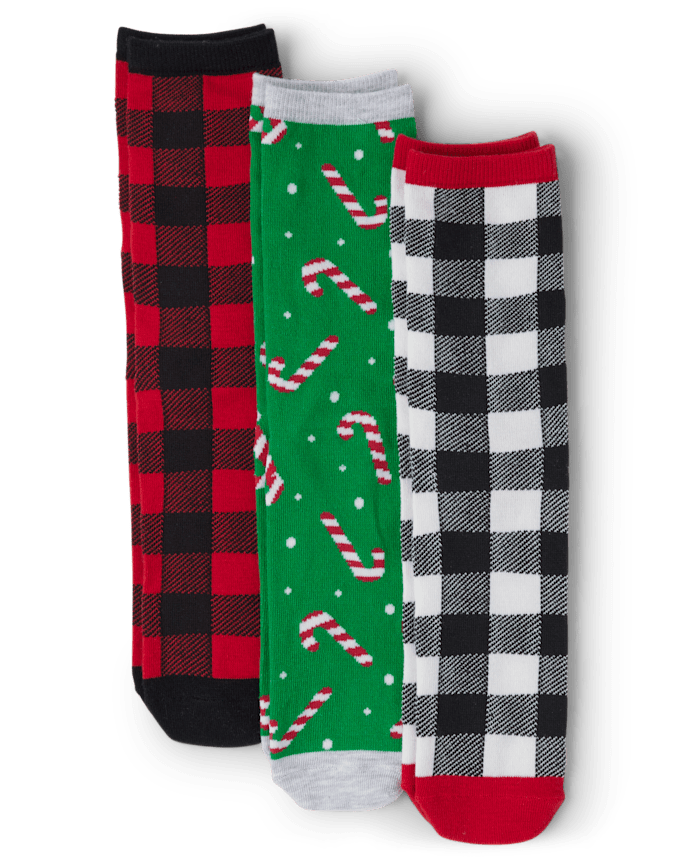 Adult Matching Family Buffalo Plaid Crew Socks 3-Pack