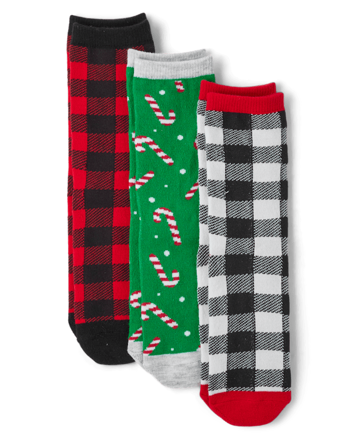 Kids Matching Family Buffalo Plaid Crew Socks 3-Pack
