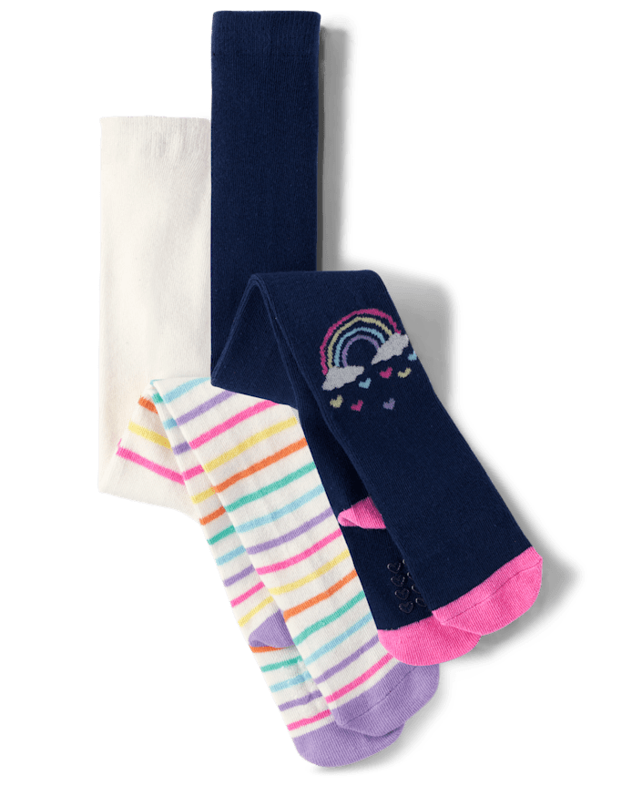 Toddler Girls Rainbow Striped Tights 2-Pack