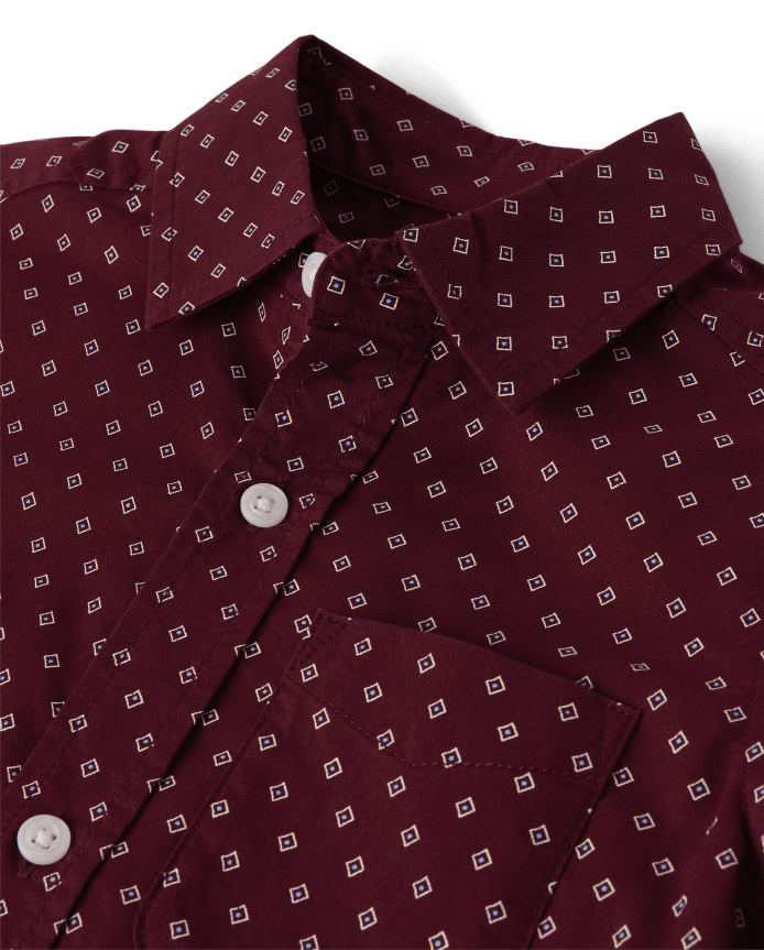 Boys Print Poplin Button Up Shirt