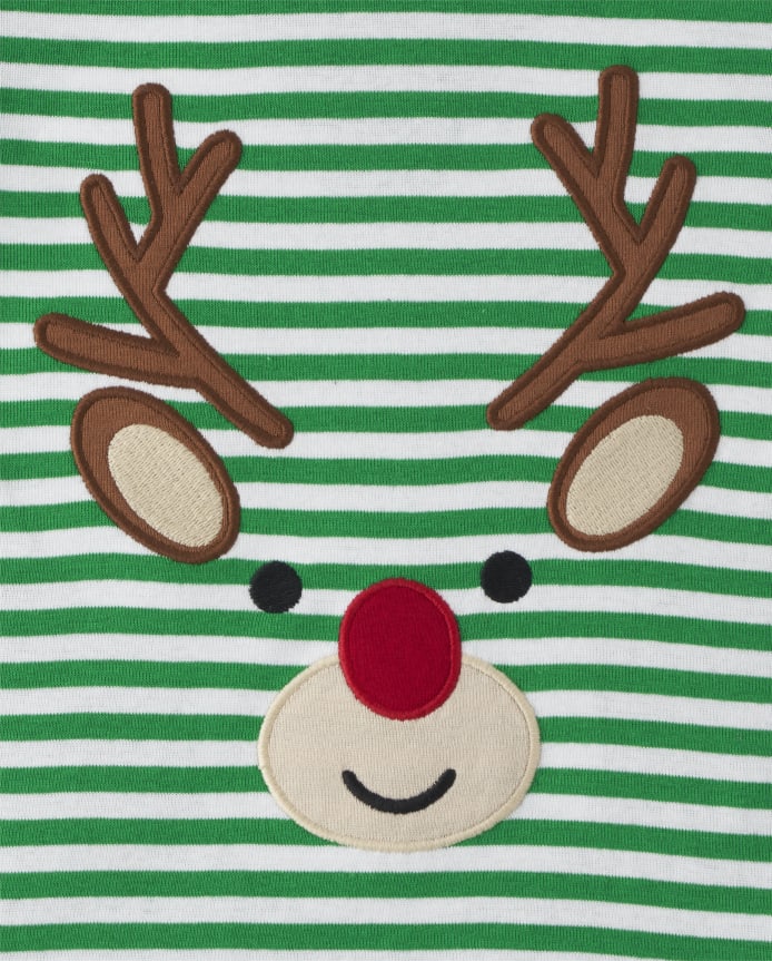 Kids Striped Reindeer Snug Fit Cotton Pajamas