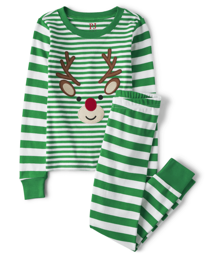 Kids Striped Reindeer Snug Fit Cotton Pajamas