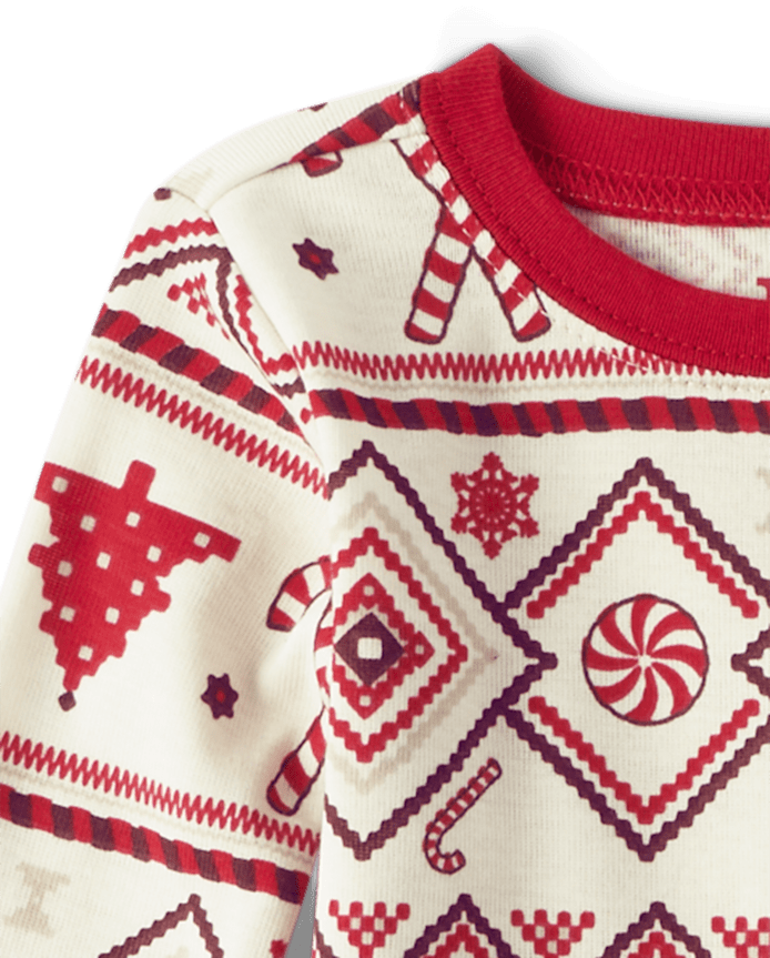 Pyjama familial assorti pour bébé et enfant en bas âge, coupe ajustée, motif canne à sucre jacquard