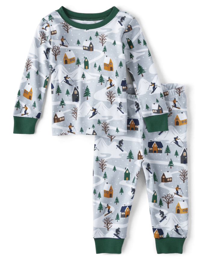 Baby And Toddler Matching Family Ski Cabin Snug Fit Cotton Pajamas