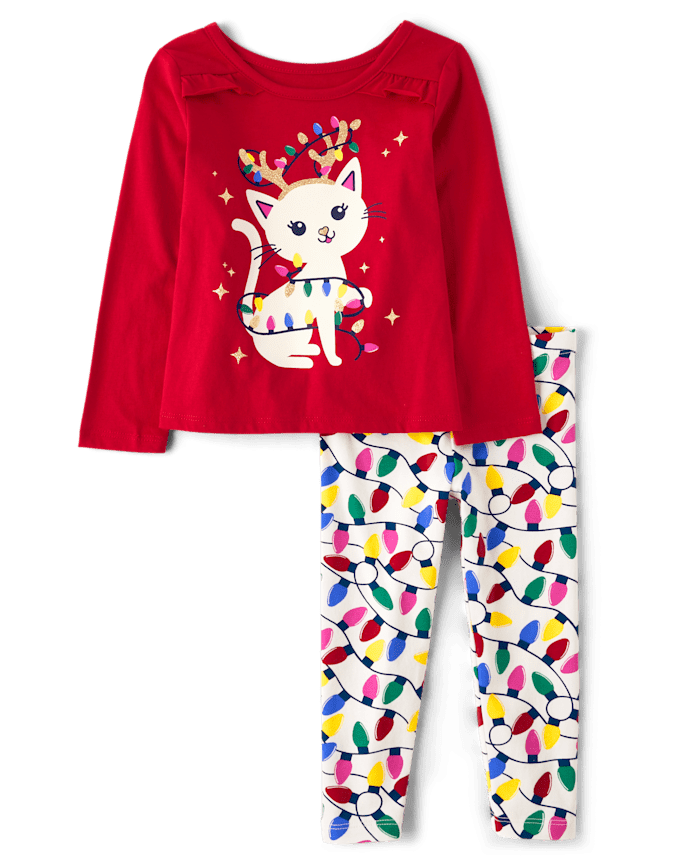 Toddler Girls Christmas Cat 2-Piece Outfit Set