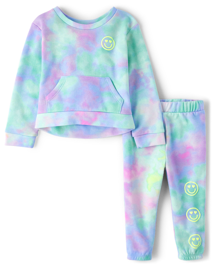Toddler Girls Rainbow Tie Dye Fleece 2-Piece Outfit Set
