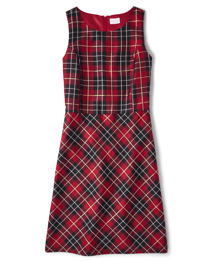 Womens Matching Family Plaid Satin A-Line Dress