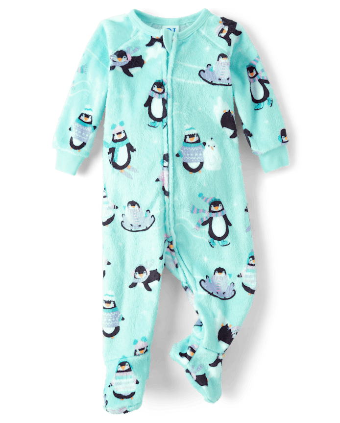 Baby And Toddler Girls Penguin Fleece Footed One Piece Pajamas