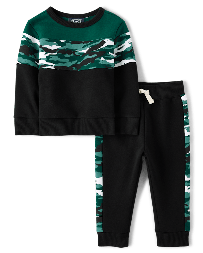 Baby And Toddler Boys Camo Colorblock Premium Fleece 2-Piece Outfit Set