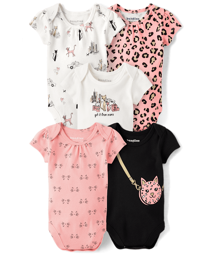 Baby Girls Leopard Bodysuit 5-Pack