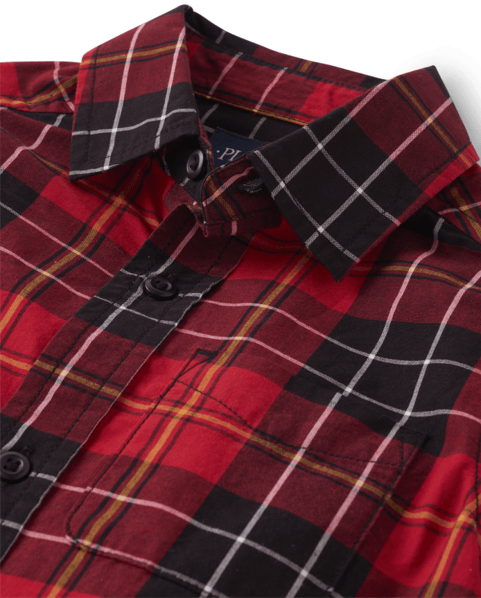 Boys Matching Family Plaid Poplin Button Up Shirt