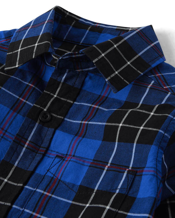Boys Plaid Poplin Button Up Shirt